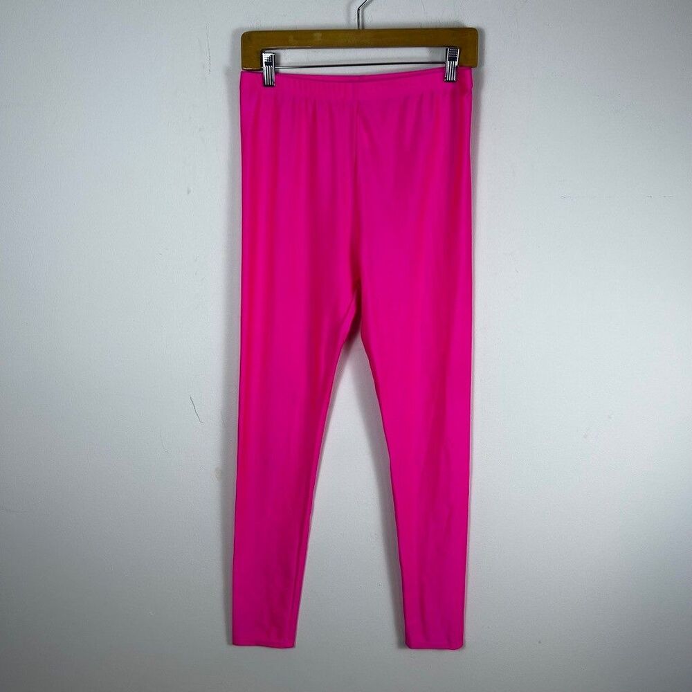 Neon Pink Spandex Leggings Womens XL Shiny Stretch Athletic Yoga Pants